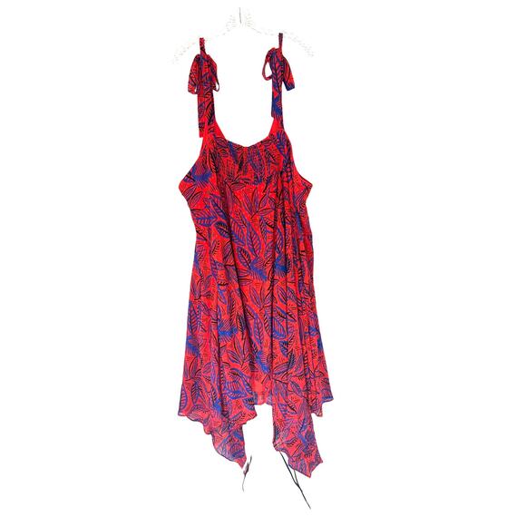 NWT Alexis Target Red Blue Plus Tie Strap Tropical Leaf Asymmetrical Dress 4X - Picture 9 of 13